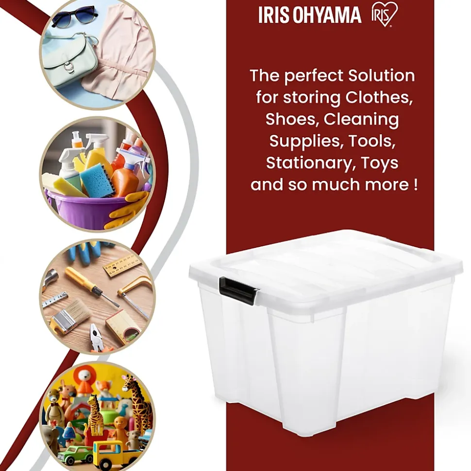 Iris Ohyama, Boite de Rangement Plastique avec Couvercle, 30L, Lot de 3, Transparent, HB-30