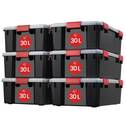 Iris Ohyama, Boite de Rangement Hermétique, 30L, Lot de 6, Noir, AT-LS