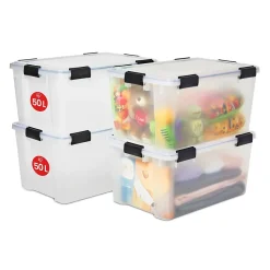Iris Ohyama, Boite de Rangement Hermétique, 50L, Lot de 4, Transparent, AT-L