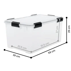 Iris Ohyama, Boite de Rangement Hermétique, 50L, Lot de 4, Transparent, AT-L
