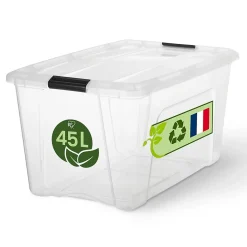 Iris Ohyama, Boite de Rangement Maison Plastique, 45L, Unité, Transparent, BSB-45
