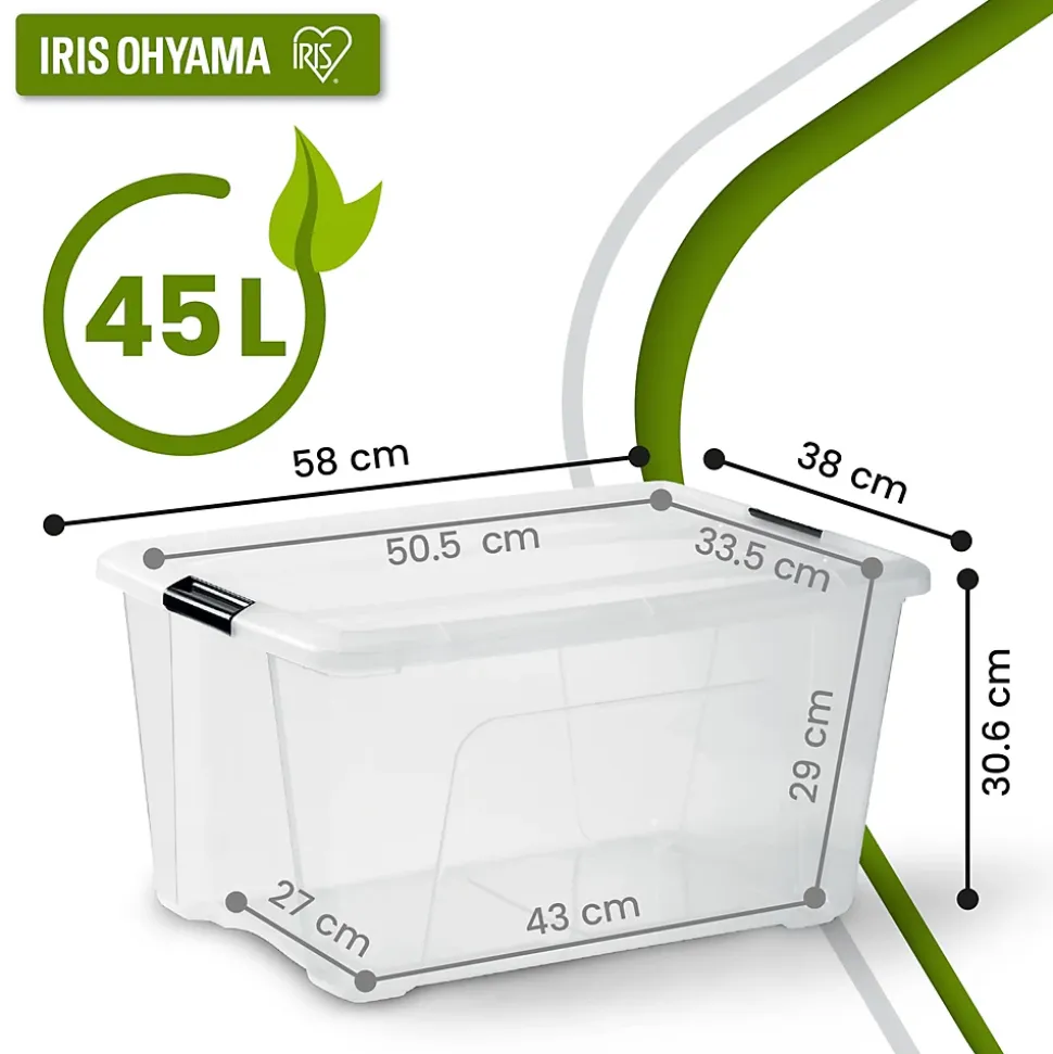 Iris Ohyama, Boite de Rangement Maison Plastique, 45L, Unité, Transparent, BSB-45