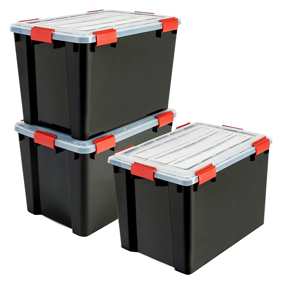 Iris Ohyama, Boite de Rangement Hermétique, 70L, Lot de 3, Noir, DDAT-LD