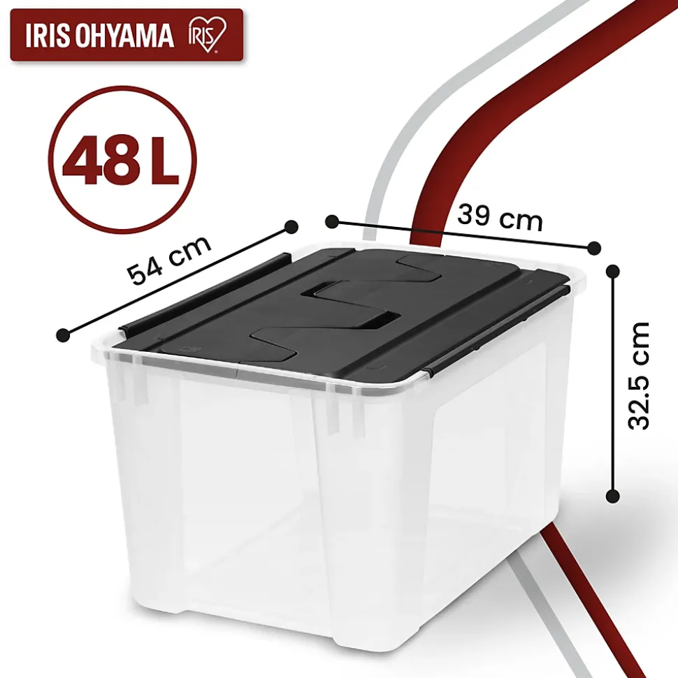 Iris Ohyama, Boite de Rangement Plastique couvercle crocodile, 48L, Lot de 4, Transparent, CWL-48
