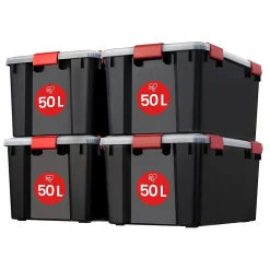 Iris Ohyama, Boite de Rangement Hermétique, 50L, Lot de 4, Noir, AT-L