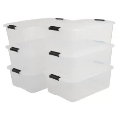 Iris Ohyama, Boite de Rangement Plastique avec Couvercle, 30L, Lot de 6, Transparent, TB-30
