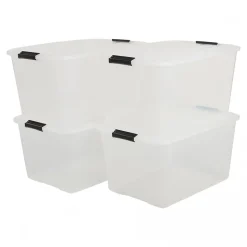 Iris Ohyama, Boite de Rangement Plastique avec Couvercle, 45L, Lot de 4, Transparent, TB-45
