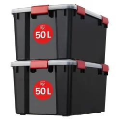 Iris Ohyama, Boite de Rangement Hermétique, 50L, Lot de 2, Noir, AT-L