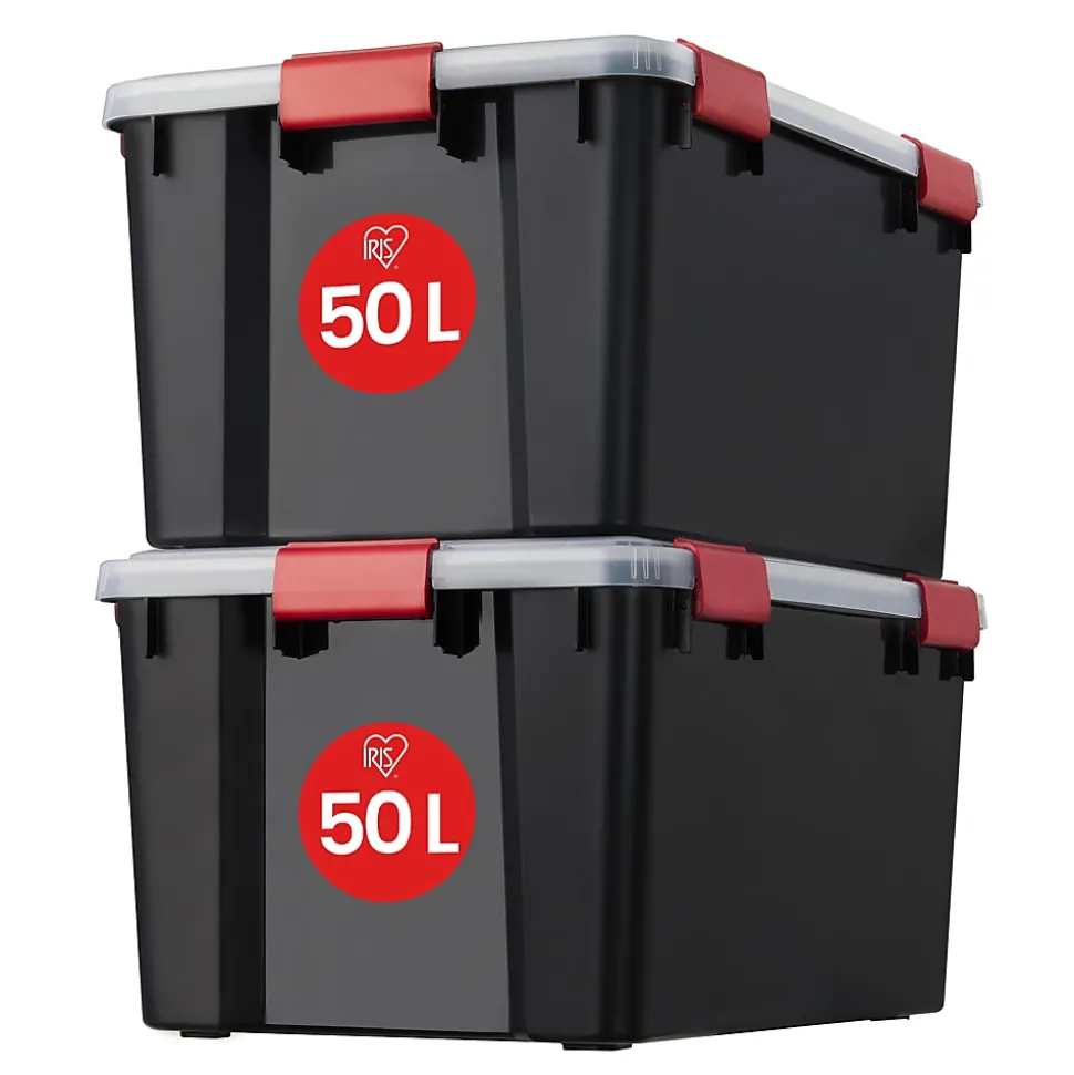 Iris Ohyama, Boite de Rangement Hermétique, 50L, Lot de 2, Noir, AT-L