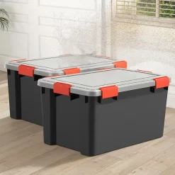 Iris Ohyama, Boite de Rangement Hermétique, 50L, Lot de 2, Noir, AT-L