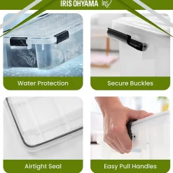 Iris Ohyama, Boite Rangement Hermétique Plastique, 30L, Lot de 4, Transparent, WSB-30