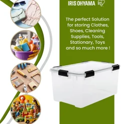 Iris Ohyama, Boite Rangement Hermétique Plastique, 45L, Lot de 4, Transparent, WSB-45