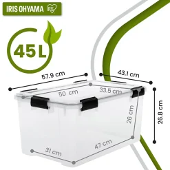 Iris Ohyama, Boite Rangement Hermétique Plastique, 45L, Lot de 4, Transparent, WSB-45