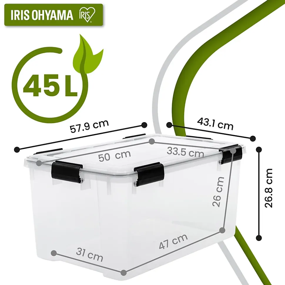Iris Ohyama, Boite Rangement Hermétique Plastique, 45L, Lot de 4, Transparent, WSB-45