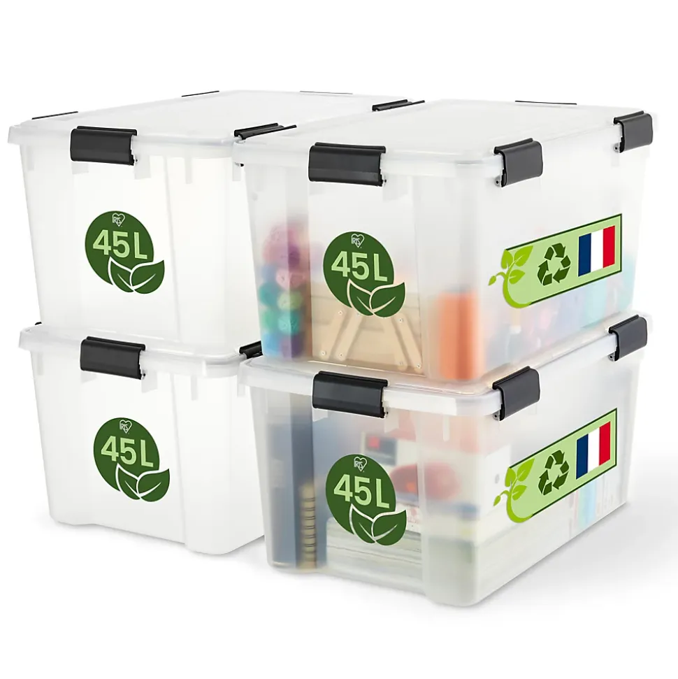 Iris Ohyama, Boite Rangement Hermétique Plastique, 45L, Lot de 4, Transparent, WSB-45