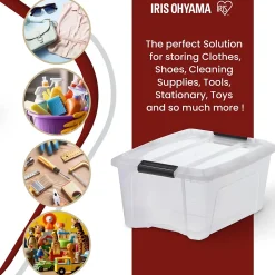 Iris Ohyama, Boites de Rangement Plastique avec Couvercle, 15L, Lot de 4, Transparent, NTB-15
