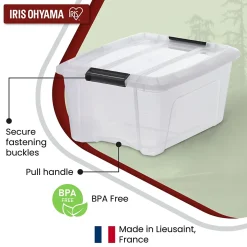 Iris Ohyama, Boites de Rangement Plastique avec Couvercle, 15L, Lot de 4, Transparent, NTB-15