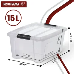 Iris Ohyama, Boites de Rangement Plastique avec Couvercle, 15L, Lot de 4, Transparent, NTB-15