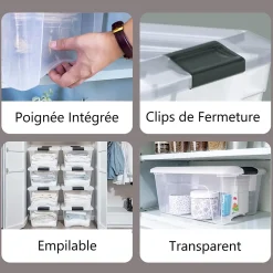 Iris Ohyama, Boites de Rangement Plastique avec Couvercle, 15L, Lot de 4, Transparent, NTB-15