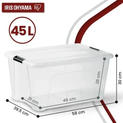Iris Ohyama, Boites de Rangement Plastique avec Couvercle, 45L, Lot de 6, Transparent, NTB-45