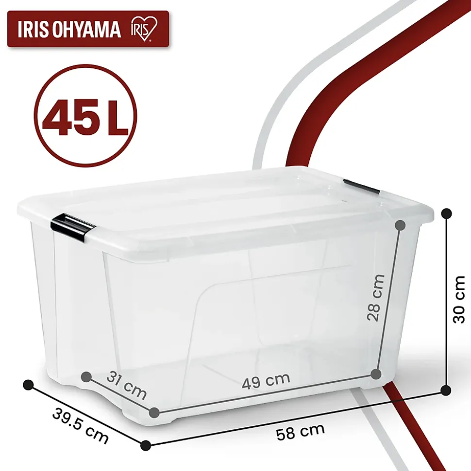 Iris Ohyama, Boites de Rangement Plastique avec Couvercle, 45L, Lot de 6, Transparent, NTB-45