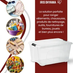 Iris Ohyama, Boites de Rangement Plastique avec Couvercle, 45L, Lot de 6, Transparent, NTB-45