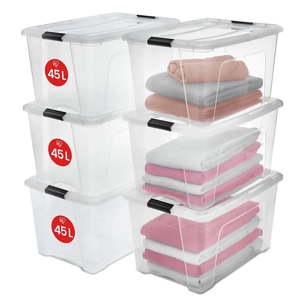 Iris Ohyama, Boites de Rangement Plastique avec Couvercle, 45L, Lot de 6, Transparent, NTB-45