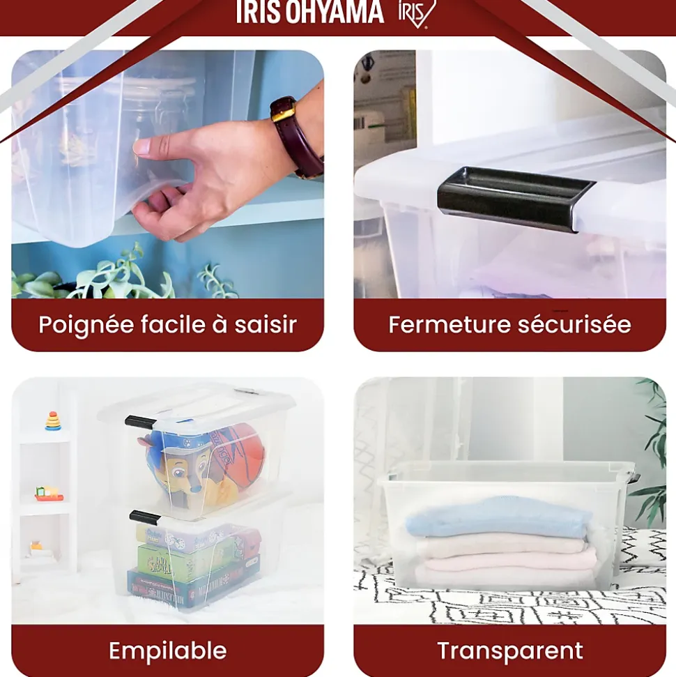 Iris Ohyama, Boites de Rangement Plastique avec Couvercle, 45L, Lot de 6, Transparent, NTB-45