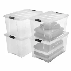 Iris Ohyama, Boites de Rangement Plastique avec Couvercle, 45L, Lot de 4, Transparent, DDNTB-45