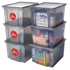 Iris Ohyama, Boites de Rangement Polyvalente, 30L, Lot de 6, Gris, USB-M