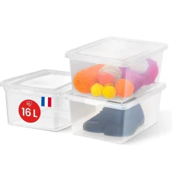 Iris Ohyama, Boites de Rangement Plastique Multi-Usages, 16L, Lot de 3, Transparent, CNL-16E