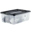 Iris Ohyama, Boites de Rangement Plastique avec Couvercle, 30L, Lot de 6, Noir, NTB-30