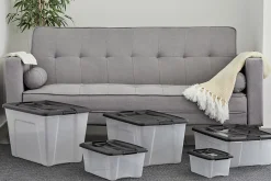 Iris Ohyama, Boites de Rangement Plastique avec Couvercle, 30L, Lot de 6, Noir, NTB-30