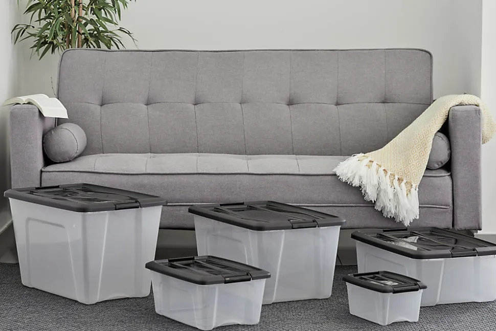 Iris Ohyama, Boites de Rangement Plastique avec Couvercle, 30L, Lot de 6, Noir, NTB-30