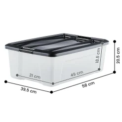 Iris Ohyama, Boites de Rangement Plastique avec Couvercle, 30L, Lot de 6, Noir, NTB-30