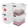 Iris Ohyama, Boites de Rangement Plastique avec Couvercle, 60L, Lot de 4, Transparent, NTB-60