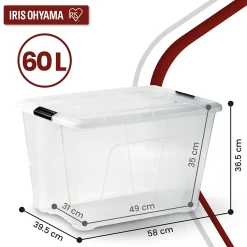 Iris Ohyama, Boites de Rangement Plastique avec Couvercle, 60L, Lot de 4, Transparent, NTB-60