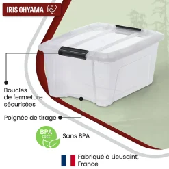 Iris Ohyama, Boitess de Rangement Plastique recyclé avec Couvercle, 15L, Lot de 4, Transparent, NTB-15