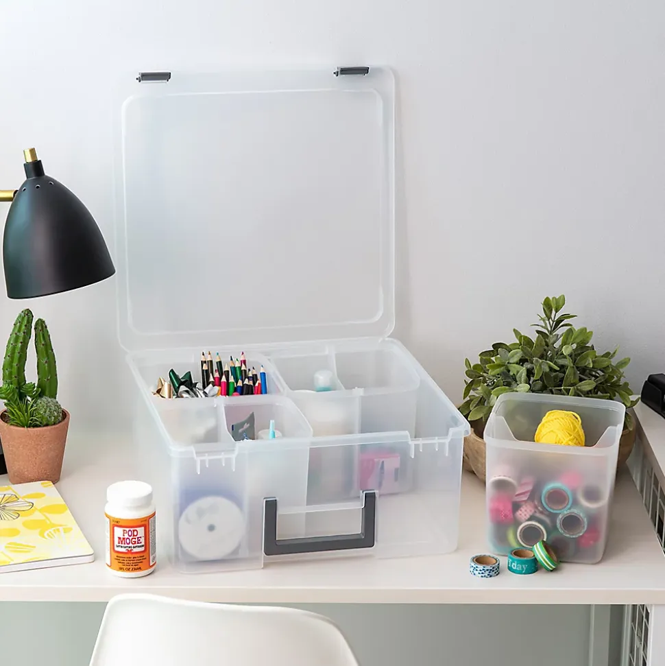 Iris Ohyama, Boîte de Rangement Loisirs plastique, 25L, 4 compartiments, Transparent DCB-4