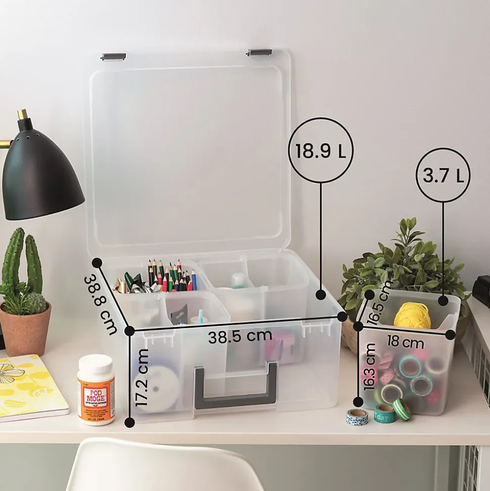 Iris Ohyama, Boîte de Rangement Loisirs plastique, 25L, 4 compartiments, Transparent DCB-4