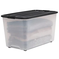 Iris Ohyama, Boîtes de rangement plastique sur roulette, 70L, Lot de 4, Noir, TBR-70