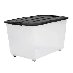 Iris Ohyama, Boîtes de rangement plastique sur roulette, 70L, Lot de 4, Noir, TBR-70