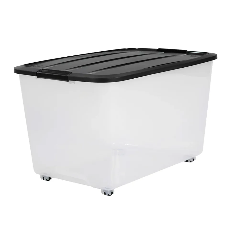 Iris Ohyama, Boîtes de rangement plastique sur roulette, 70L, Lot de 4, Noir, TBR-70