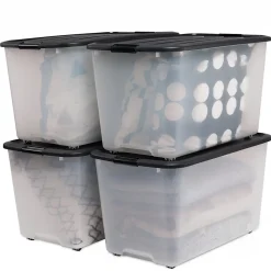 Iris Ohyama, Boîtes de rangement plastique sur roulette, 70L, Lot de 4, Noir, TBR-70