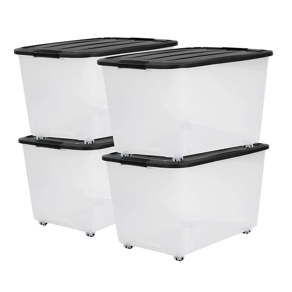 Iris Ohyama, Boîtes de rangement plastique sur roulette, 70L, Lot de 4, Noir, TBR-70