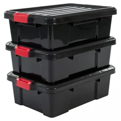 Iris Ohyama, Boîtes de Rangement Garage plastique, 25L, Lot de 3, Noir, SK-230