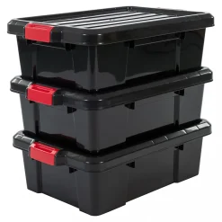 Iris Ohyama, Boîtes de Rangement Garage plastique, 25L, Lot de 3, Noir, SK-230