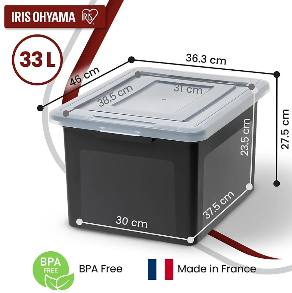 Iris Ohyama, Boîtes de Rangement en Plastique avec Couvercle, 45L, Lot de 4, Noir, Empilable, FB-21E
