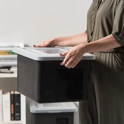 Iris Ohyama, Boîtes de Rangement en Plastique avec Couvercle, 45L, Lot de 4, Noir, Empilable, FB-21E