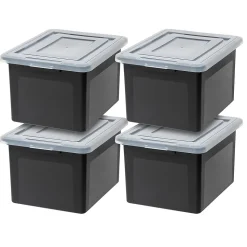 Iris Ohyama, Boîtes de Rangement en Plastique avec Couvercle, 45L, Lot de 4, Noir, Empilable, FB-21E